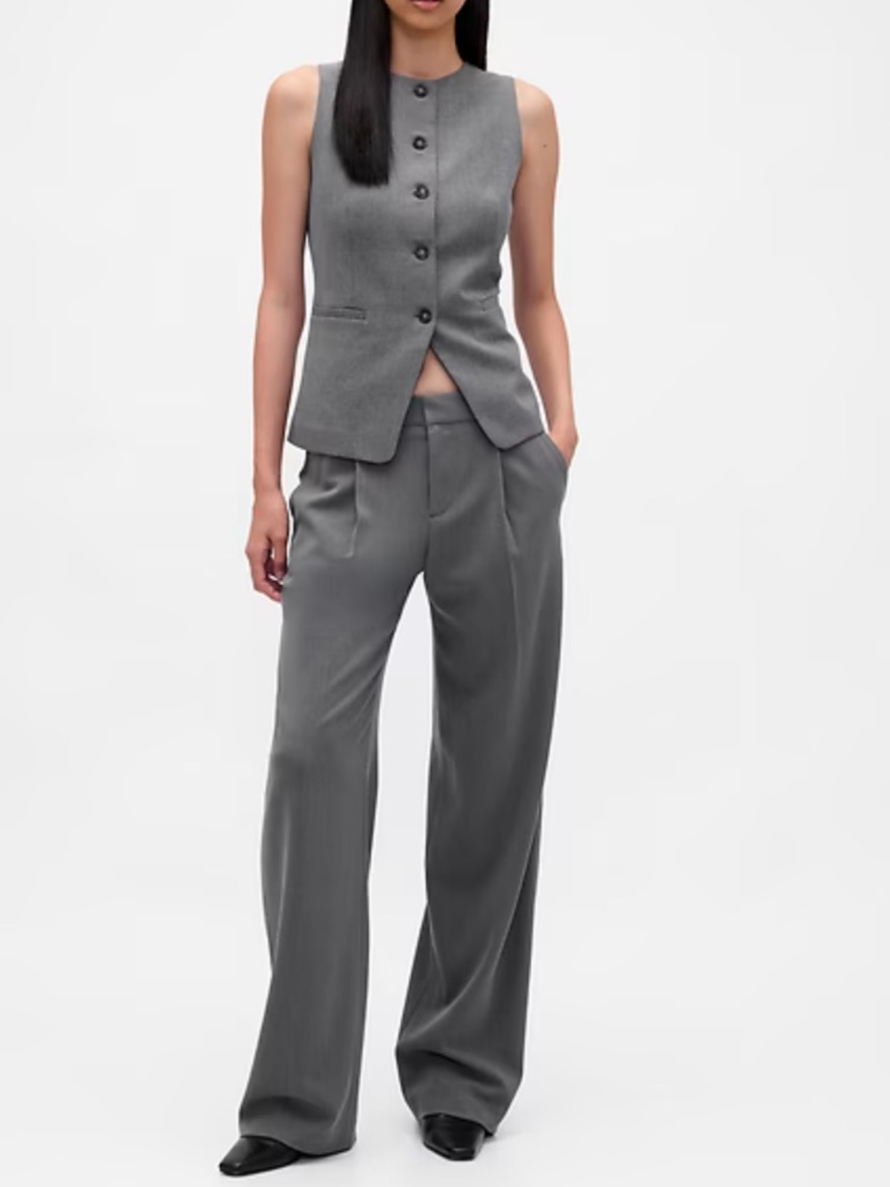 GAP Tailored Wide-Leg Trousers - Gray - Sz 4